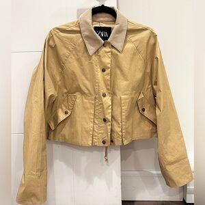 Zara Waxed Cropped Jacket with Corduroy Collar